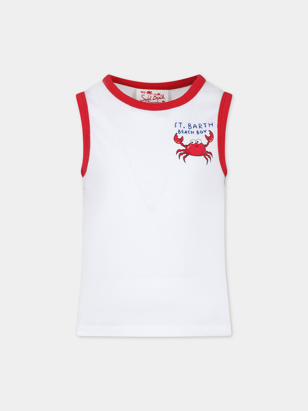 White tank top for boy with crab print